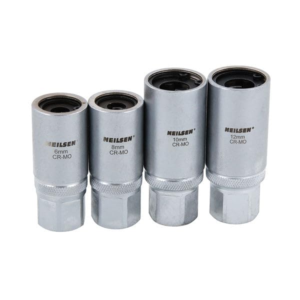 Neilsen CT1580 4pc Bolt Extractor Set - 1/2" Dr Stud Extractor Set | Sizes 6–12mm | Hex End for Use with 21mm Spanner for Removing Damaged or Deformed Screws and Nuts