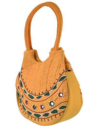 belladona small pot cut mirror work bag in yellow