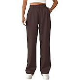 Bnycuml Women's Casual Straight Trousers High Waisted Button Work Office Dress Pants with Pockets (Brown,Small Long)