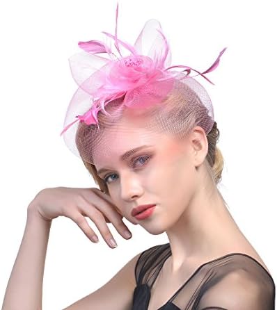 Gerilea Sinamay Fascinator with Flowers Party Pink Feather Headpiece for Brides