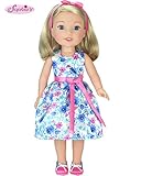 14 Inch Doll Clothes/Clothing,14 Inch Doll Dress with Shoes by Sophia's | Satin Floral Party Dress, Hair Bow & Shoes Fits American Girl Wellie Wishers Dolls | 14 In Doll 3 Piece Set