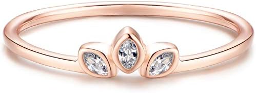 Blossom and Hue Sterling Silver Delicate Dainty Ring for Stacking Three-Stone Marquise Ring