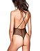 Women Sheer Lace Mesh Sexy Teddy Hight Cut Bodysuit Deep Plunge V Neck Lingerie(Black S)
