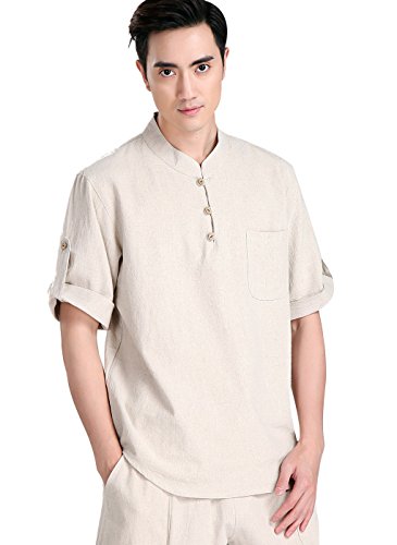 ACVIP Men Short Sleeve Pocketed Tai Chi Kung Fu Jackets Tops