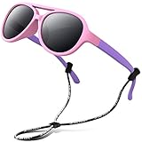 RIVBOS Rubber Kids Polarized Sunglasses With Strap Glasses Shades for Boys Girls Baby and Children Age 3-10 RBK004 （004-1 Pink）