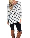 Halife Women's Round Neck Striped Stretch Basic T Shirt Tops Long Sleeve Blouse