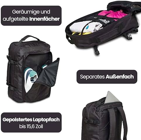 Freeway Rucksack Daypack Tagesrucksack schwarz mit Laptopfach Business Rucksack Reiserucksack Handgepäck Kabinenrucksack Kofferrucksack Uni, Arbeit für Damen & Herren 41 LT