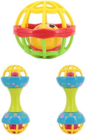 Angelara Baby Soft Rattles Shake Barbell Rattle,Toy Play Set for Gift,3 Pack
