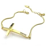 MENDINO Womens Adjustable Stainless Steel Bracelet Cross Charm Chain Rose Gold Silver Pink