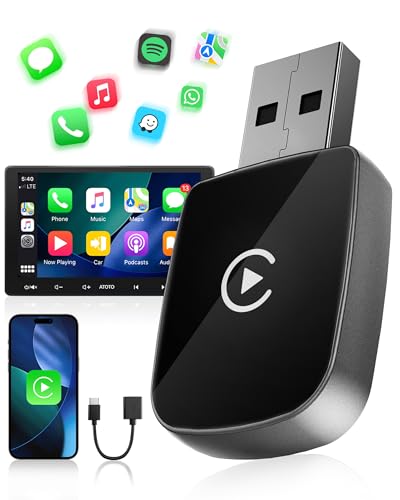 WityEye CarPlay Wireless Adapter Dual Core Wi-Fi 5.8GHz Bluetooth V5.3 Fast & Stable Plug & Play for Apple iPhone with iOS 10+ & Vehicles with Wired CarPlay Function (2016)