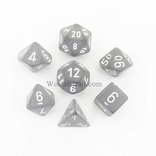 Smoke Frosted Dice with White Numbers 16mm (5/8in) Set of 7 Chessex