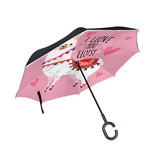 Reverse Umbrella Valentine's Day Card with Cute Camel Inverted Umbrella Reversible for Golf Car Travel Rain Outdoor Black