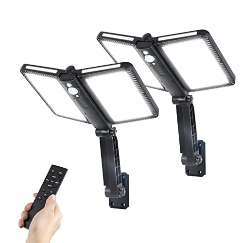 COLBOR Solarlampen für Außen, LED Solar Licht mit Bewegungsmelder 5 Modi IP65 Wasserdicht 218 LEDs Regolabile für Garage Garten Hof Terrasse (2 Pcs),