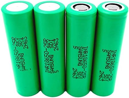 4 Pack Samsung High Drain 25R 20A 2500mAh 3.6V Rechargeable Flat Top Batteries (Green)