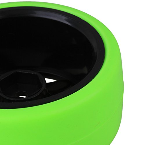 Mxfans Black Plastic 14 Spoke Wheel Rims and Green Drift Smooth Tyres for RC 1:10 On Road Racing Car Set of 4