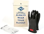 Enespro Class 0 Black Rubber Voltage Insulating Glove Kit with Leather Protectors, Max. Use Voltage 1,000V AC/