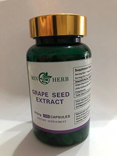 Minherb Grapeseed Extract - 95% Proanthocyanidins 450mg Servings - Strongest Standardized Extract On The Market - 100 Capsules