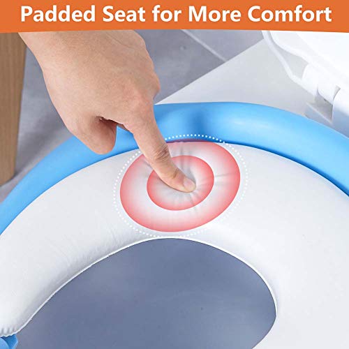 Potty Training Toilet Seat with Step Stool Ladder for Boy and Girl Baby Toddler Kid Children Toilet Training Seat Chair with Padded Seat Non-Slip Wide Step (Blue Orange Upgrade) - Thumbnail 2