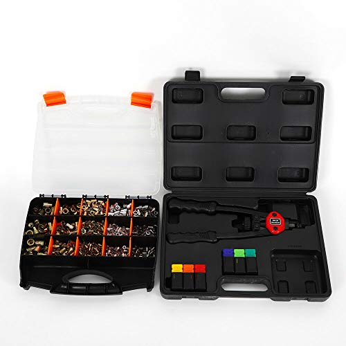 DONNGYZ Portable Hand Rivet Nut Tool, 900PCS Stainless Steel Ribbed Nutsert Set + Hand Nut Riveter, Hand Riveting Tool Gun, Pro Rivnut Setting Repair Tool(US Stock)