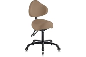 DR.LOMILOMI Pneumatic Swivel Rolling Saddle Chair with Wheels and Ergonomic Back Support for Hair Stylist, Dental Hygienist, Hygienic Clinic, Spa, Massage, Home, Office - 510 KOA (Tan, Standard)