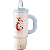 ZZT 26 oz Cute Animal Insulated Tumbler with Straw and Dust Lid, Stainless Steel School Travel Working Coffee Mug, Direct drinking and straw drinking, Gifts for Women & Girls (Blue)