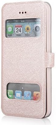 PIZU Leather Case Cover Silk Flip View Window Folio Stand for Apple iphone 5 5S Gold
