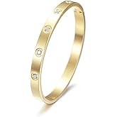 CIUNOFOR Gold filled Bracelet Bangle with Cubic Zirconia Stones Stainless Steel Hinged Jewelry with Crystal Oval Bangle for Women and Men Adult Jewelry, 7.0" Inner Circ. Fits 6.5”–6.8” Wrists