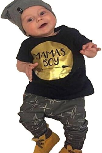 Teddy Guppies Golden & Black Print Mamma's boy T-Shirt with Grey Pant Set