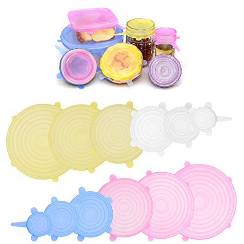 FansArriche Silicone Stretch Lids 12 Pack, Reusable Durable and Expandable to Fit Various Sizes and Shapes of Containers for Keeping Food Fresh, Dishwasher and Freezer Safe - Thumbnail 7