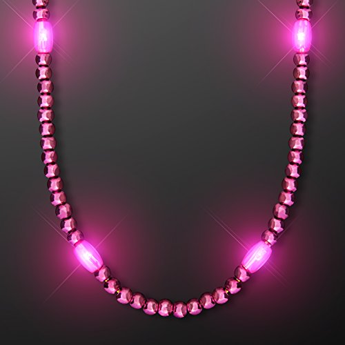 Pink Light Up LED Mardi Gras Bead Necklaces (Set of 12)