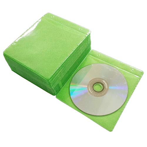100 Pack Premium CD DVD Sleeves,Thick Non-Woven Material Double-Sided Refill Plastic Sleeve for CD and DVD Storage Binders Disc Case (Green) - Thumbnail 4