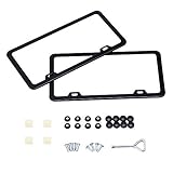 Airisoer License Plate Frame Black Matte Aluminum with Bolts Washer Caps, Car Licenses Plate Covers Holders for US Vehicles, 2 Pcs 2 Holes