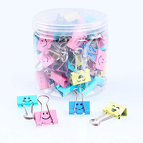 Binder Clips, Limque Paper Clips,Paper Clamps with Colored Cute Hollow Smiling Face,60 Pcs 1inch/25mm Size Clips, for Office,Teacher Gifts and Kitchen,Medium
