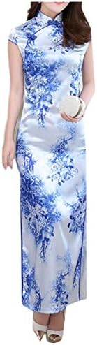 Qiangjinjiu Women's Vintage Floral Print Dresses Traditional Chinese Cheongsam Qipao Robe
