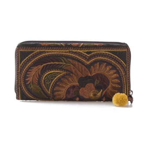 Unique Handmade Women's Wallet Thai Hmong Embroidered Fabric (Bird Mocha)