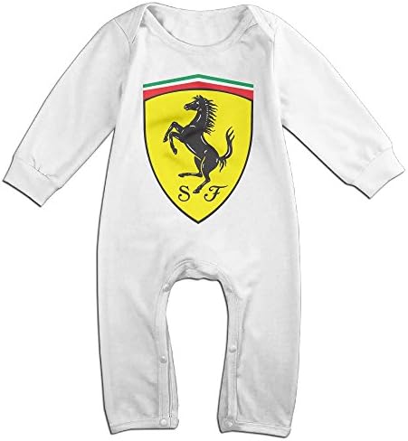 HOT TOPICS Baby Ferrari Logo Long Sleeve Babysuit Rompers Jumpsuit White