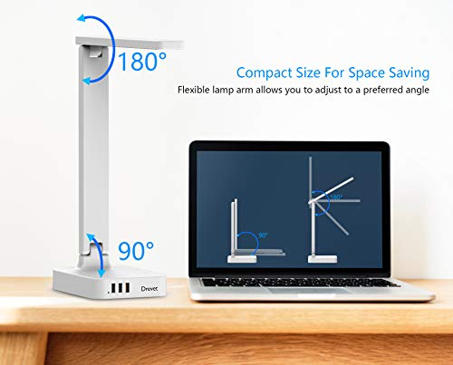 Drevet LED Desk Table Lamp with 3 USB Charging Port and 2 AC Power Outlet, 3 Color Model, 3 Level Brightness, Touch Dimmer Control,1h Timer, Memory Function,Eye-Caring Office Foldable Lamp,Night Light - Thumbnail 5