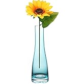 Bamboopack Hand-Made Blown Art Bud Glass Vase - Blue, Crystal Clear, Thickened Base, Small Waist Design, Perfect for Single Stem Flowers, Wedding Reception, Dining Table Decor