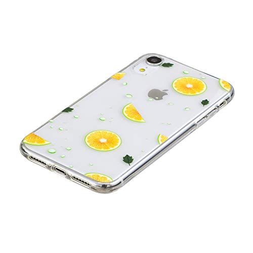 ikasus Case for iPhone XR,Clear with Design Protective Bumper Embossed Art Painted Pattern Soft Flexible TPU Silicone Ultra-Thin Transparent Girls Women TPU Case Cover for iPhone XR Case,Lemon