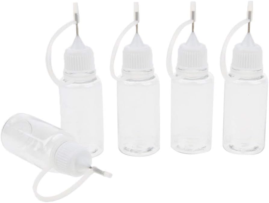 RIsxffp 5 x 10 ml Durable Empty Liquid Dropper Filler Bottles with Needle Tip Lid multi-coloured