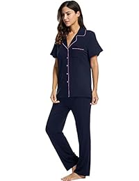 Pijama de manga corta para dama con botones y pantalones largos, tallas S-XXL
