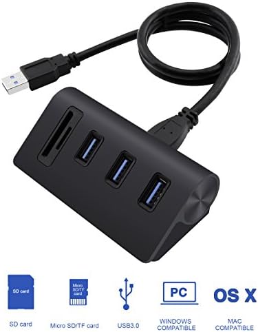 Anikks 3-Port USB 3.0 Portable Aluminum Hub with SD/TF Card Reader (Black)