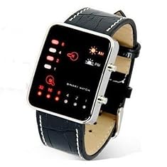 HDE Men's Binary Code Digital Display LED Watch with Faux Croc Leather Band 