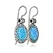 Antique Look 925 Sterling Silver Created Blue Fire Opal Earrings with Ornate Floral Design & Secure Backs