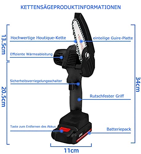 LUSTAR Kleiner Kettensägen-Akku Mit Akku Und Ladegerät, Kettensäge Mit 2 Akkus 4 Ketten Und Für Gartenbäume – Bild 3