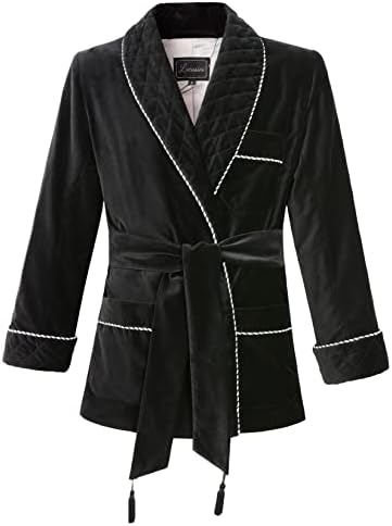［ー］Minus SMOKING JACKET Men's Silky Satin Smoking Jacket (Small, Black Brocade Design) at