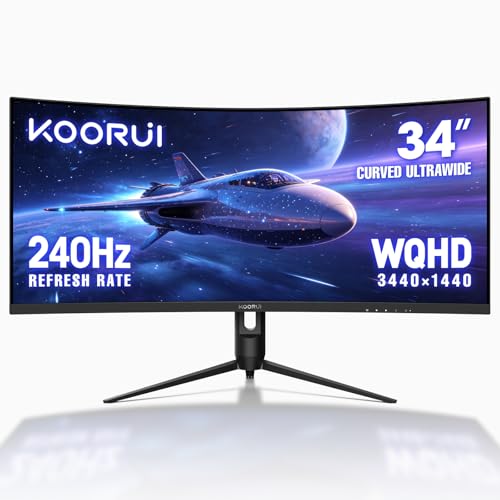KOORUI 34" Ultrawide Curved Gaming Monitor, 240Hz, WQHD 3440×1440, 1500R Immersive Display, Adaptive Sync, 1ms, DIC-P3 98%, HDR400, HDMI 2.1/DP 1.4, VESA, for PC Gaming, Work & Play