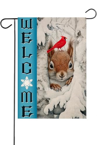 KEEPAEON Welcome Winter Garden Flag 12x18 Inch Double Sided Linen, Squirrel Cardinal Snowflake Funny Flags for Seasonal Christmas Winter Farmhouse Home Decor (9080) at Amazon