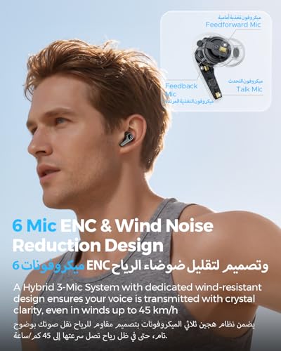 SOUNDPEATS C30 Adaptive Hybrid Active Noise Cancelling Wireless Earbuds, BT 6.0 Headphones with LDAC Hi-Res Audio, 6-Mic Windproof ENC Bluetooth Earphones for Clear Call, 52H, IP54 (Black)