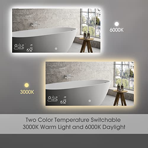 BYECOLD Smart Bathroom Mirror with Bluetooth WiFi Enabled Weather